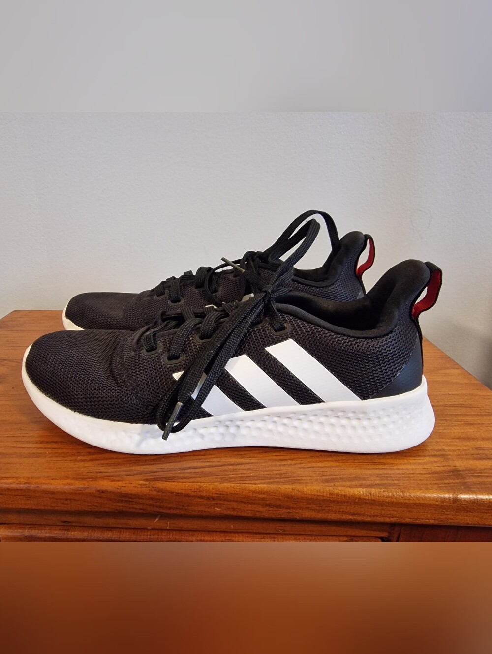 Adidas Womens Cloudfoam Black Running Shoes with White Stripes, Size US 8